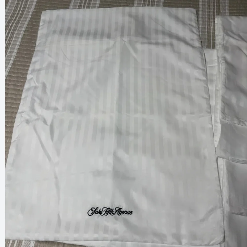 Saks Fifth Avenue Luxury Embroidered  White Stripe Pillowcases  Set of Six